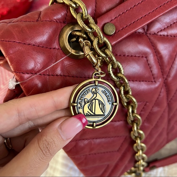 SOLD LANVIN HAPPY red quilted flap bag gold chain large - Picture 3 of 16